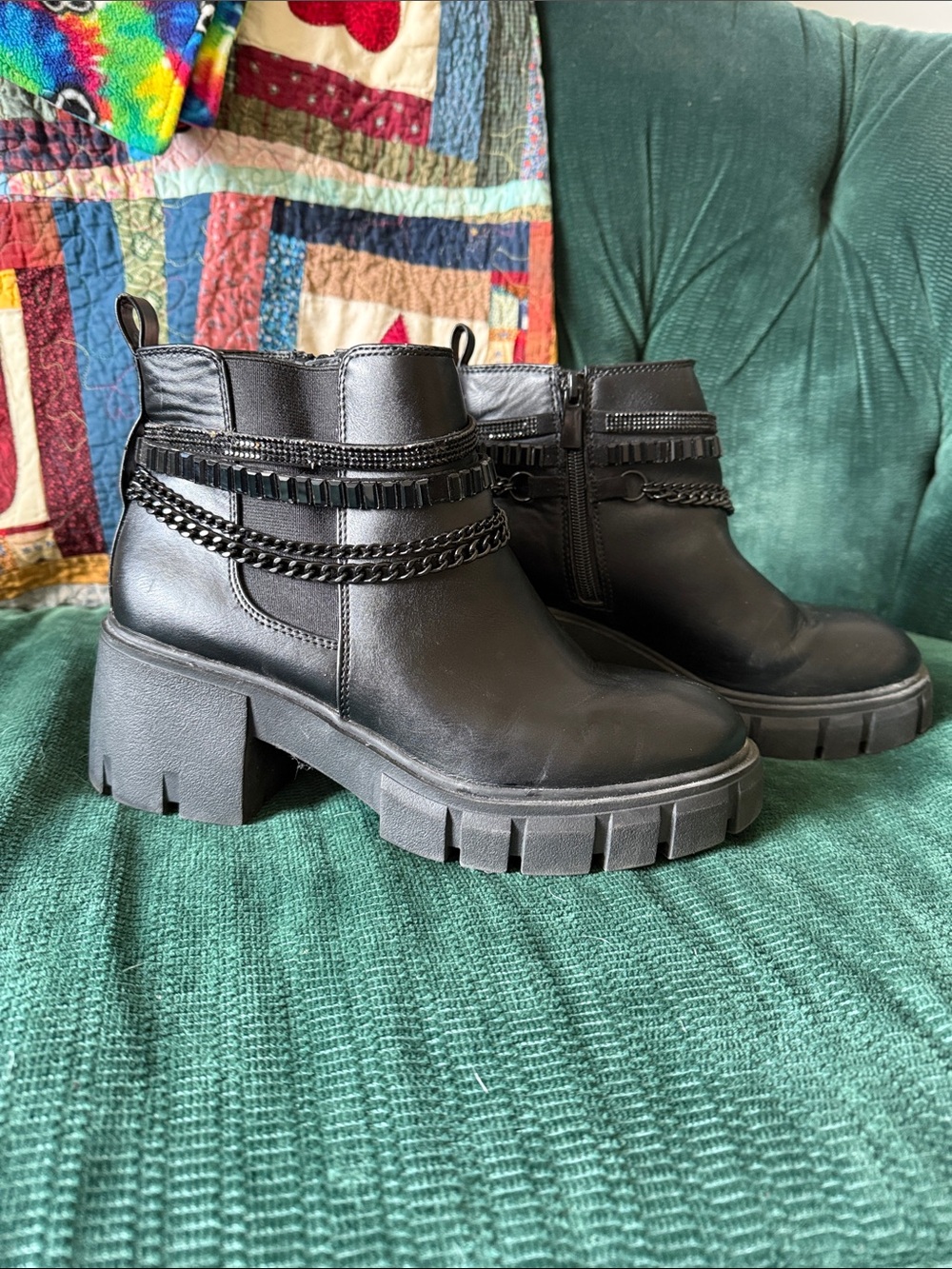 Torrd Black Chunky Chain Platform Ankle Boots-8ww